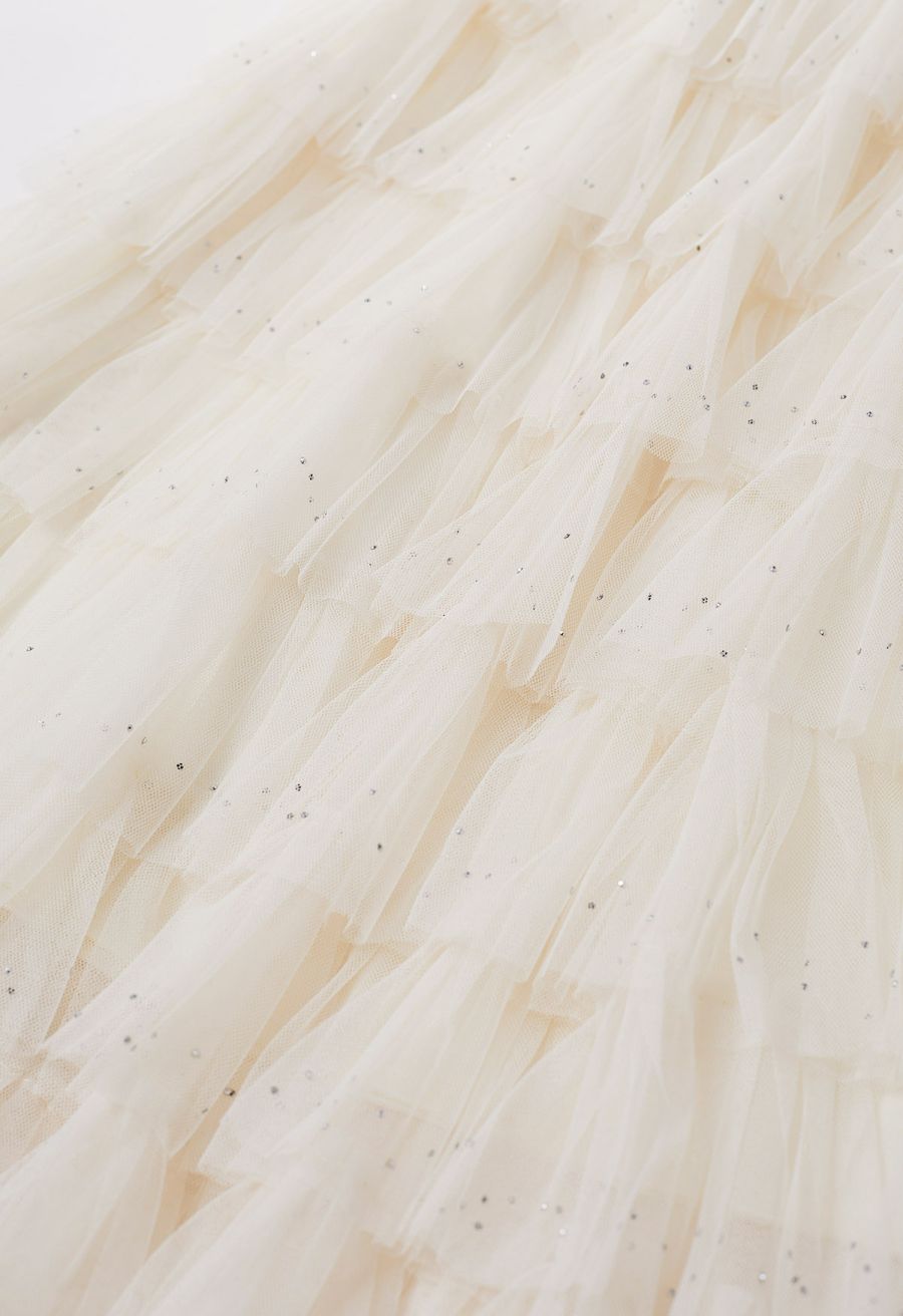 Glitter Swan Cloud Midi Skirt in Cream