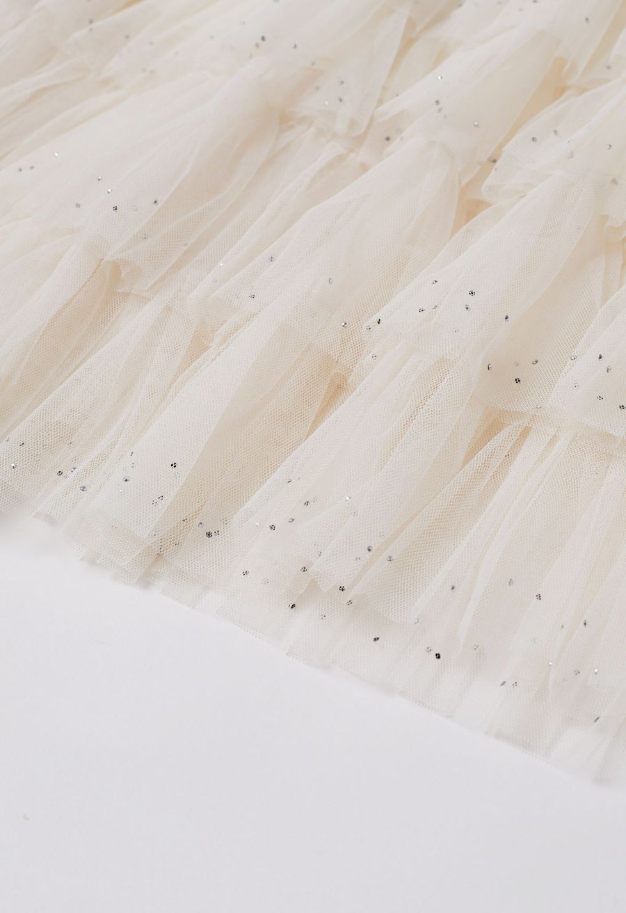 Glitter Swan Cloud Midi Skirt in Cream