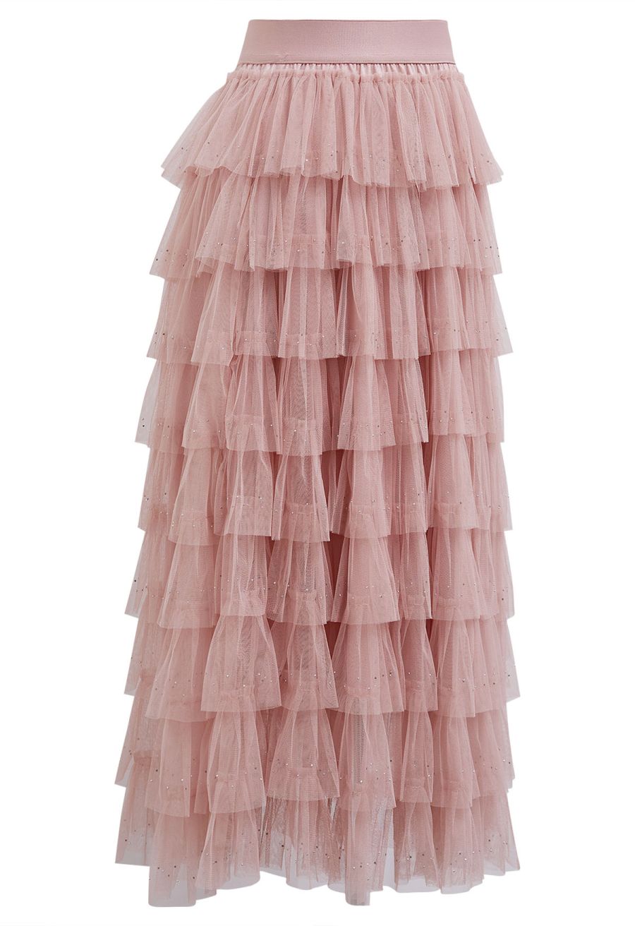 Glitter Swan Cloud Midi Skirt in Pink