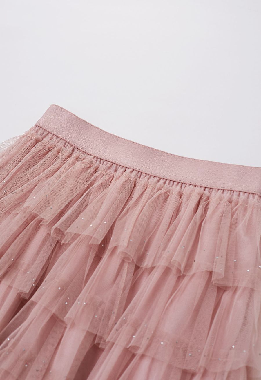 Glitter Swan Cloud Midi Skirt in Pink
