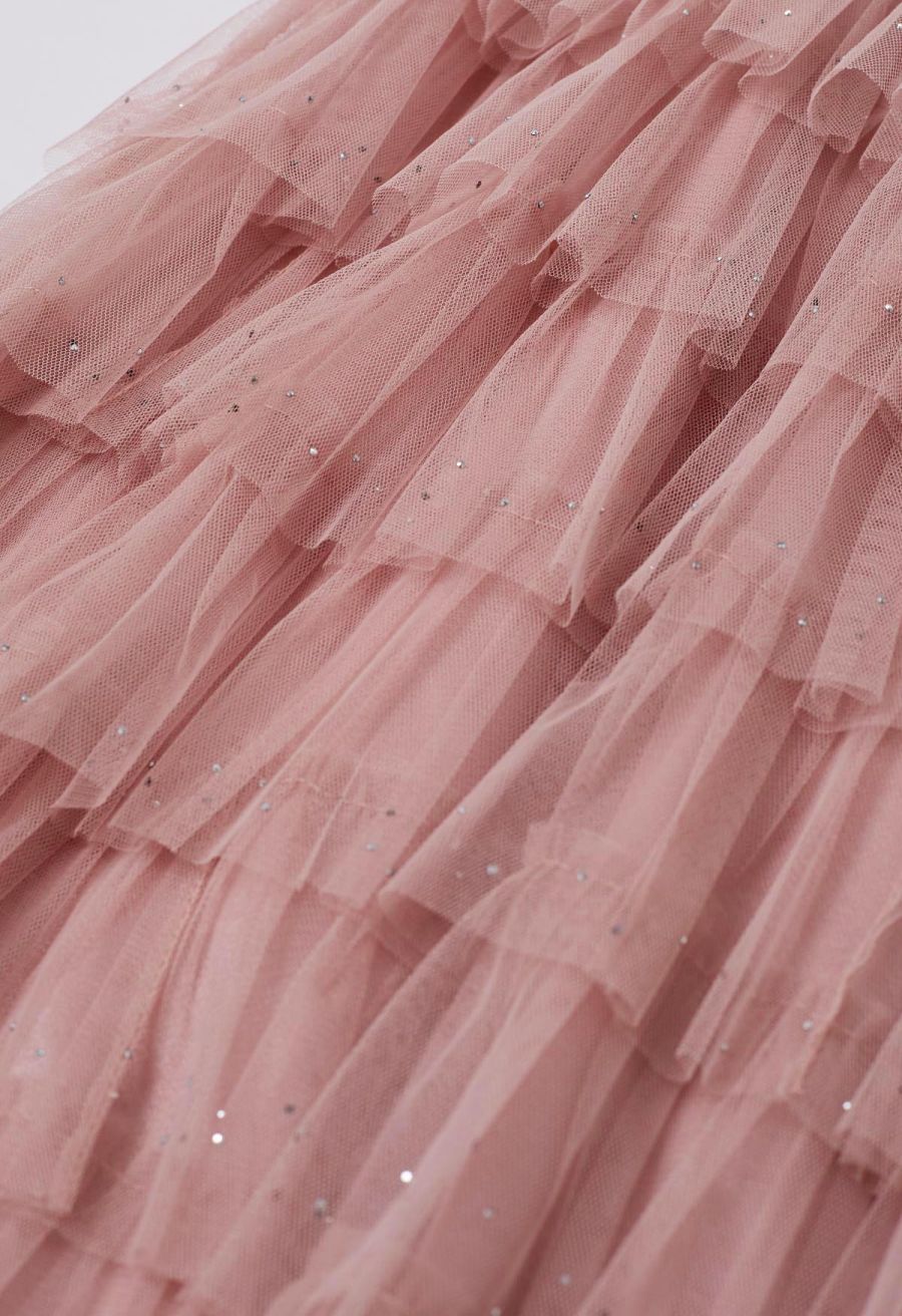 Glitter Swan Cloud Midi Skirt in Pink