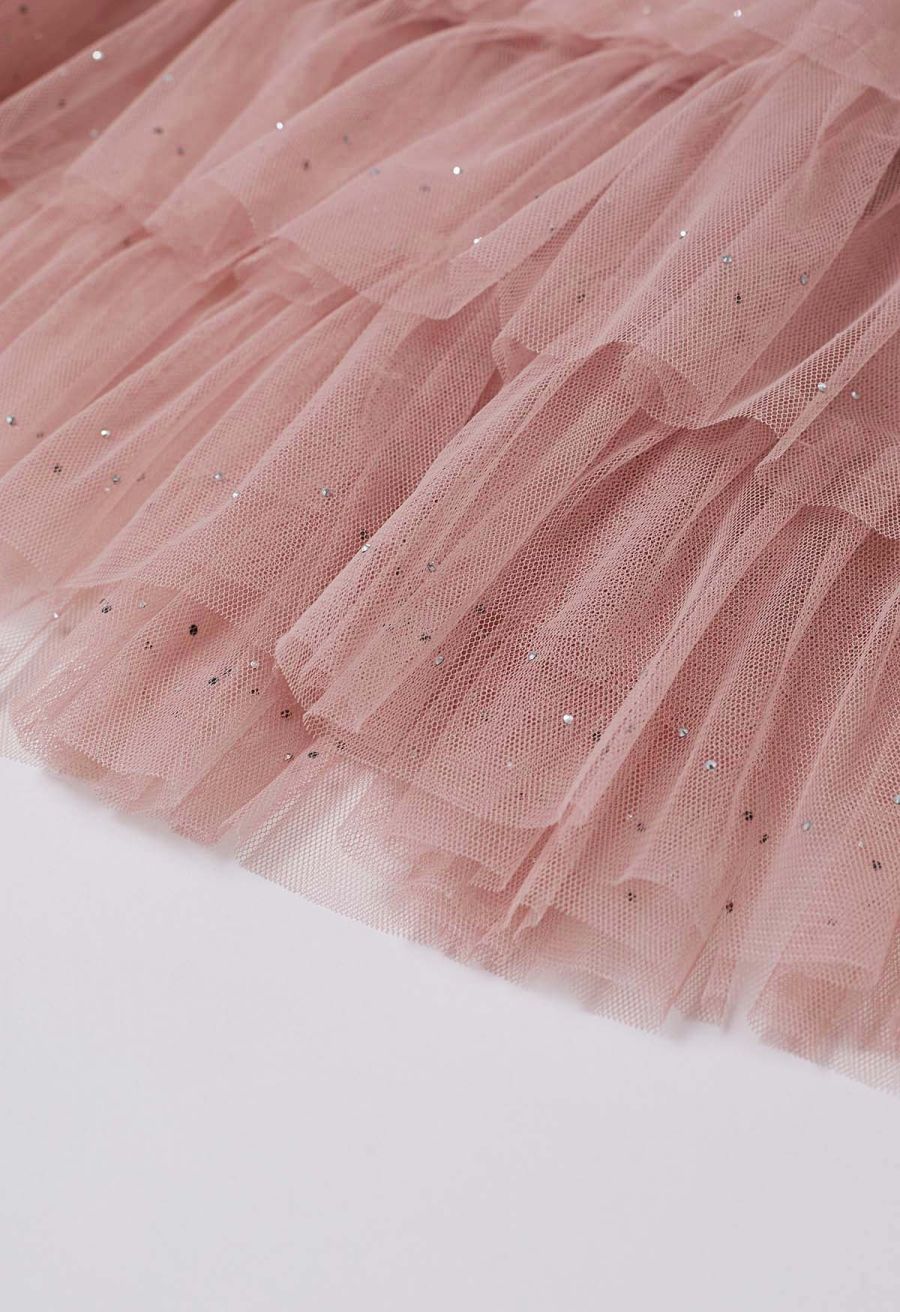 Glitter Swan Cloud Midi Skirt in Pink