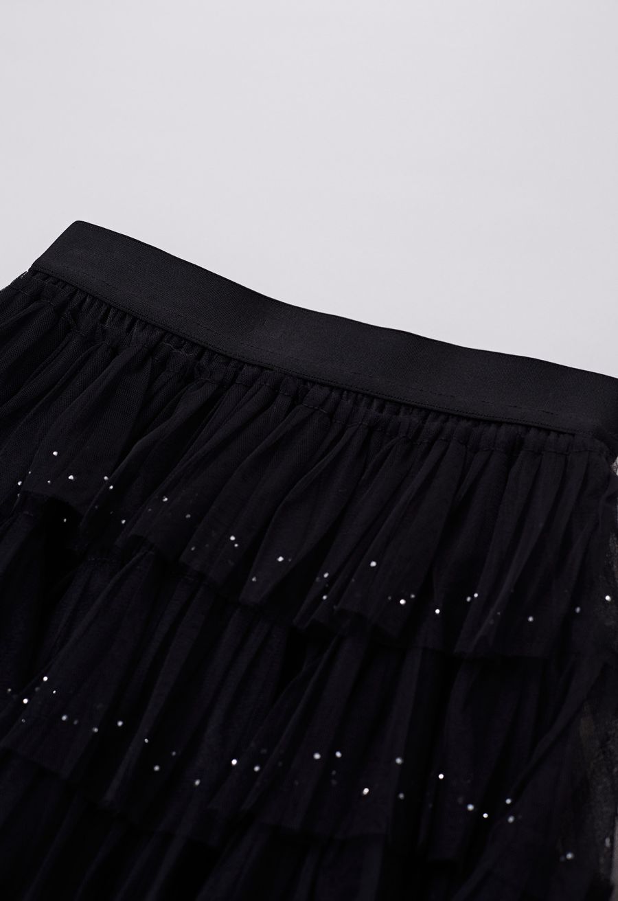 Glitter Swan Cloud Midi Skirt in Black