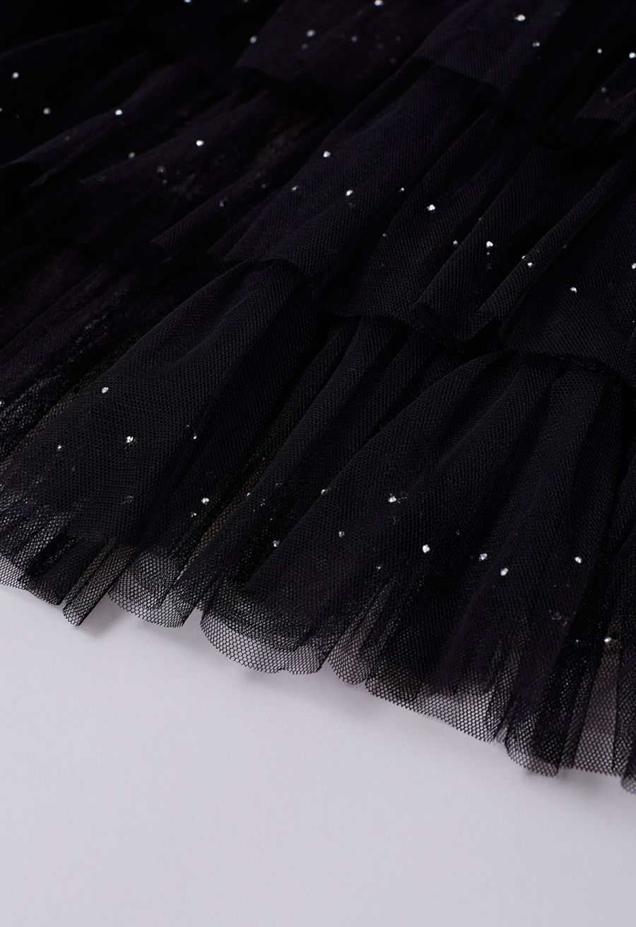 Glitter Swan Cloud Midi Skirt in Black