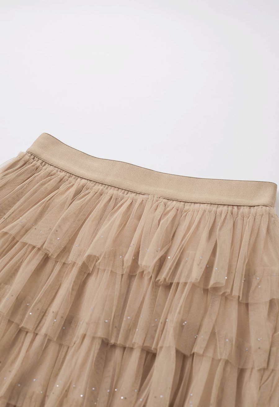 Glitter Swan Cloud Midi Skirt in Light Tan