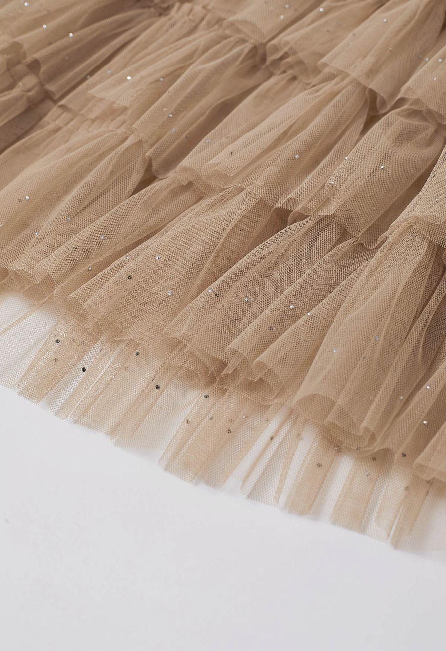 Glitter Swan Cloud Midi Skirt in Light Tan