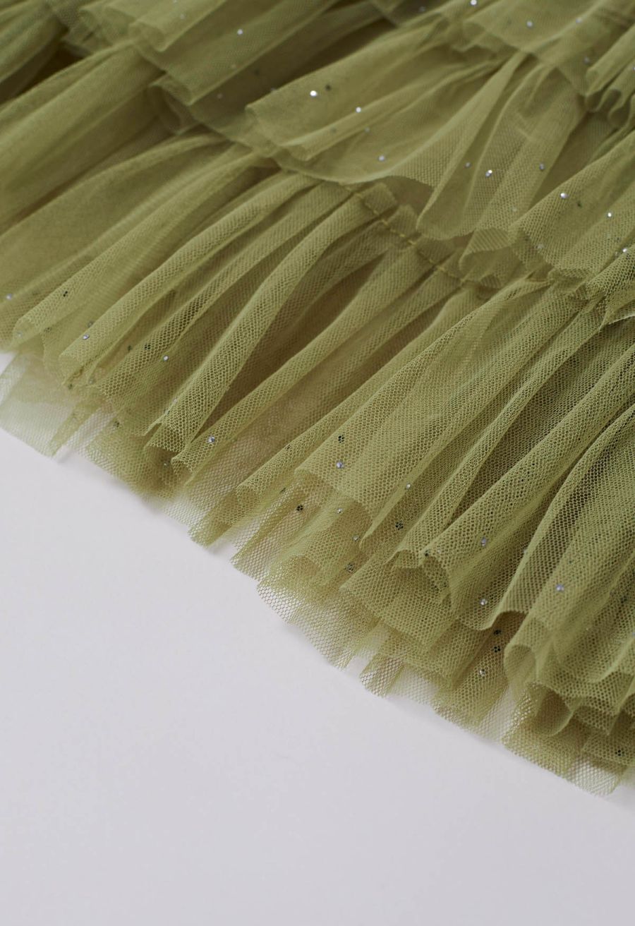 Glitter Swan Cloud Midi Skirt in Lime