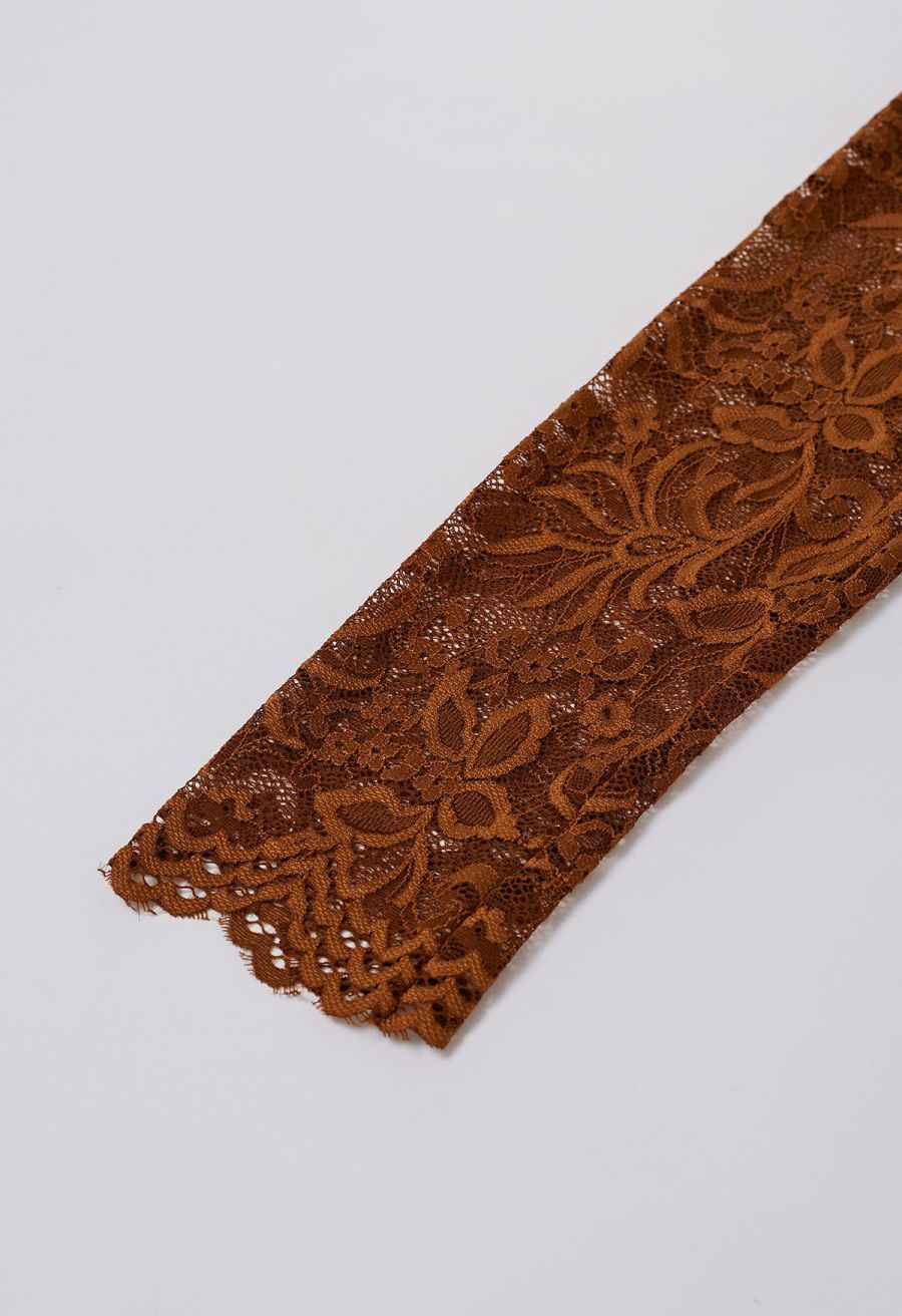 Ethereal Floral Lace Spliced Knit Top in Caramel