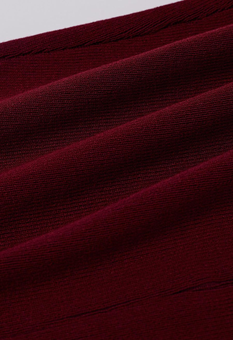 Ethereal Floral Lace Spliced Knit Top in Burgundy