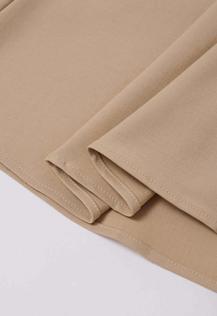 Button Embellished Waist Pleated Midi Skirt in Sand