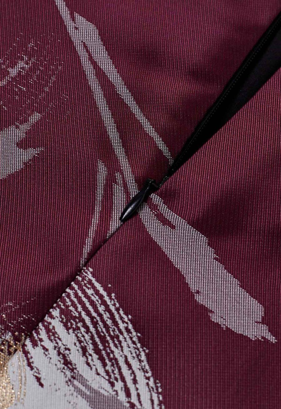 Blooming Floral Jacquard Maxi Skirt in Burgundy