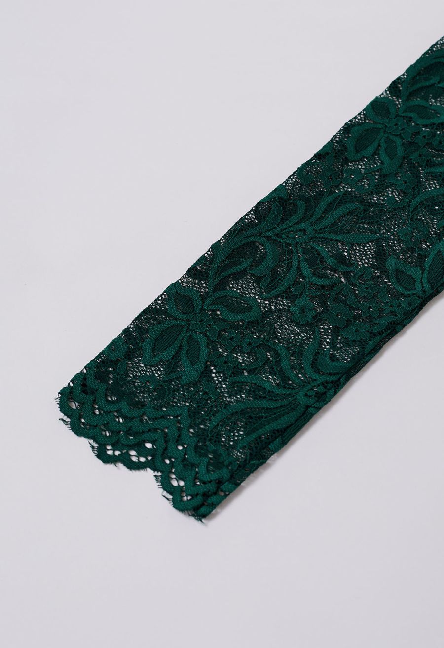 Ethereal Floral Lace Spliced Knit Top in Dark Green