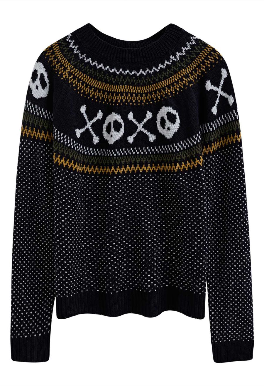 Halloween Skull Long Sleeves Knit Sweater