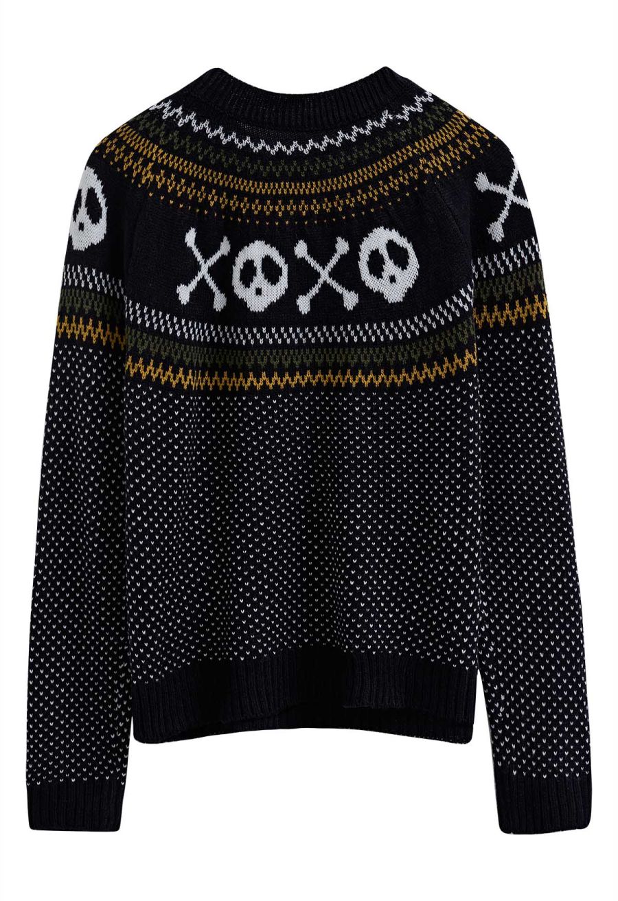 Halloween Skull Long Sleeves Knit Sweater