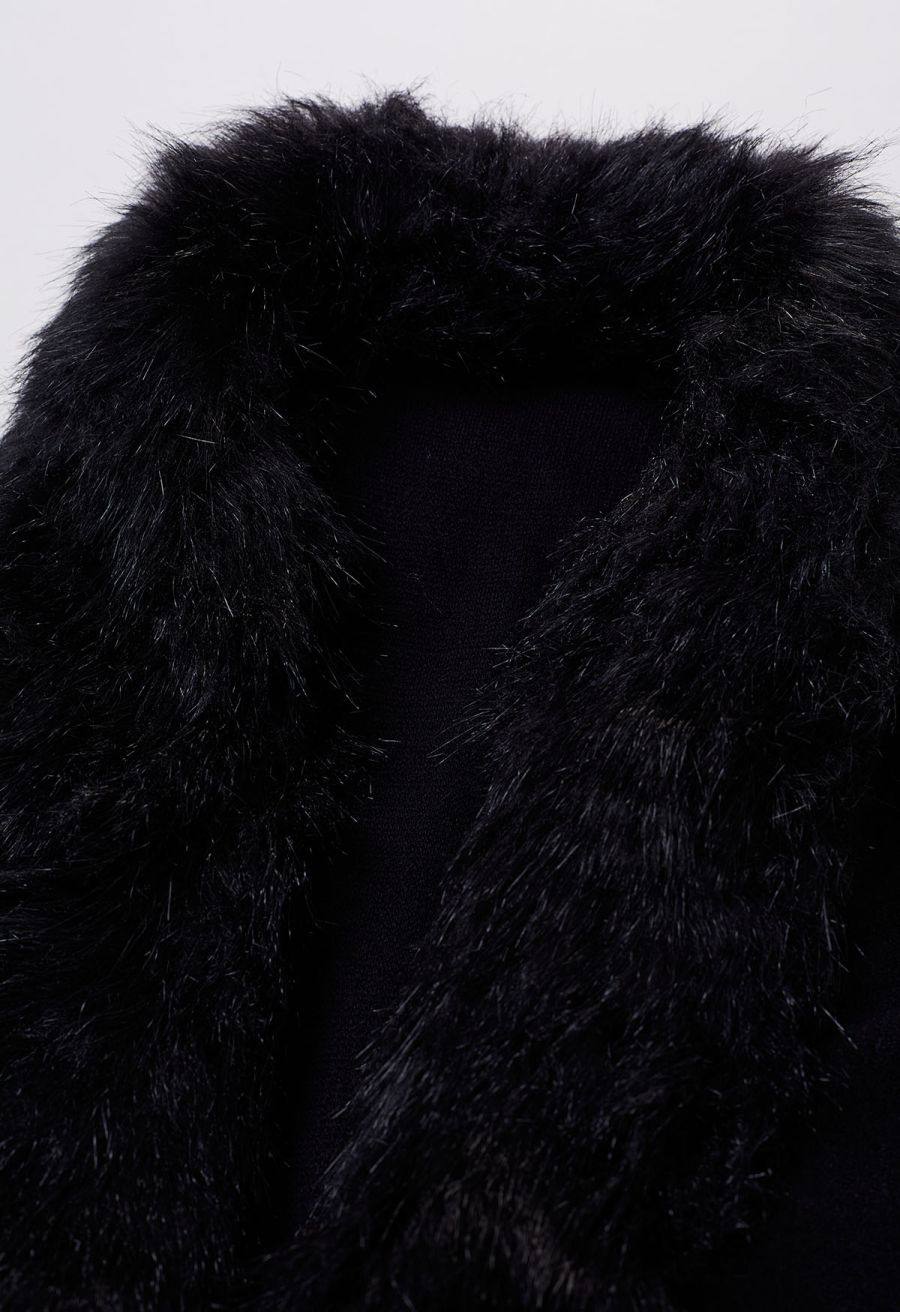 Faux Fur Beads Trim Poncho in Black
