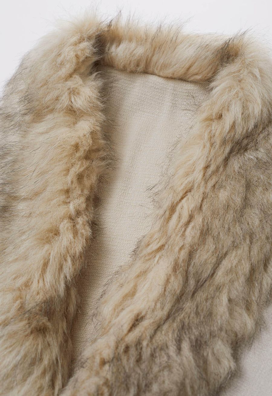 Faux Fur Beads Trim Poncho in Sand