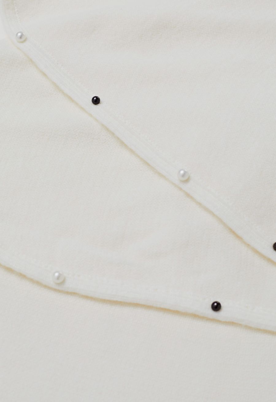 Faux Fur Beads Trim Poncho in Ivory