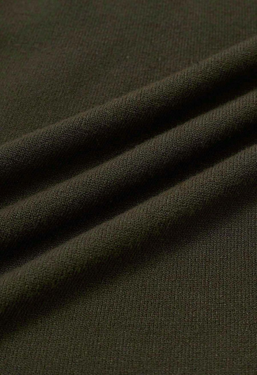 Zigzag Hemline Hollow Out Knit Midi Skirt in Army Green
