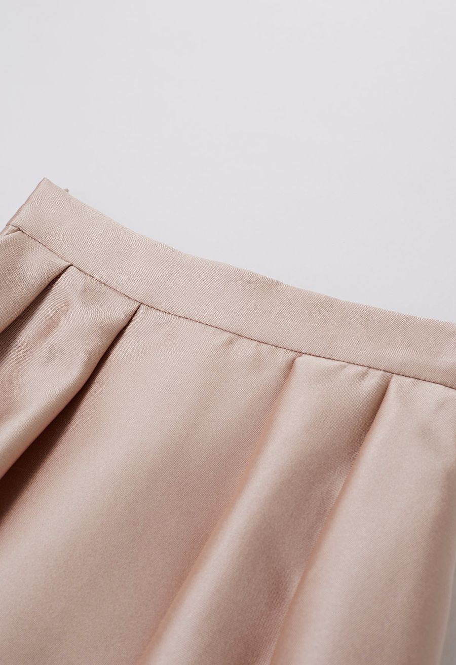 Sleek Side Pockets Pleated A-Line Midi Skirt in Coral