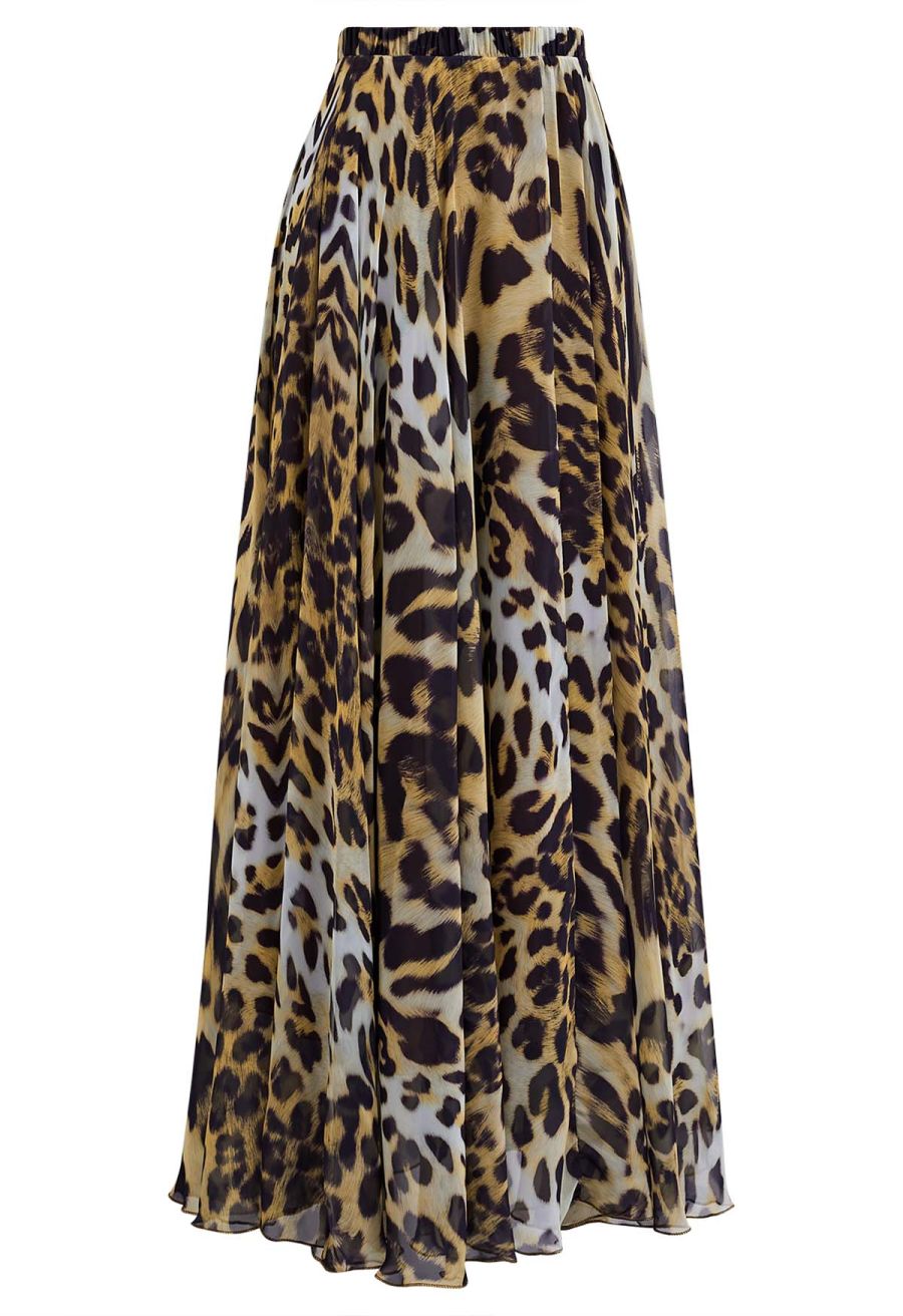 Alluring Animal Print Chiffon Maxi Skirt