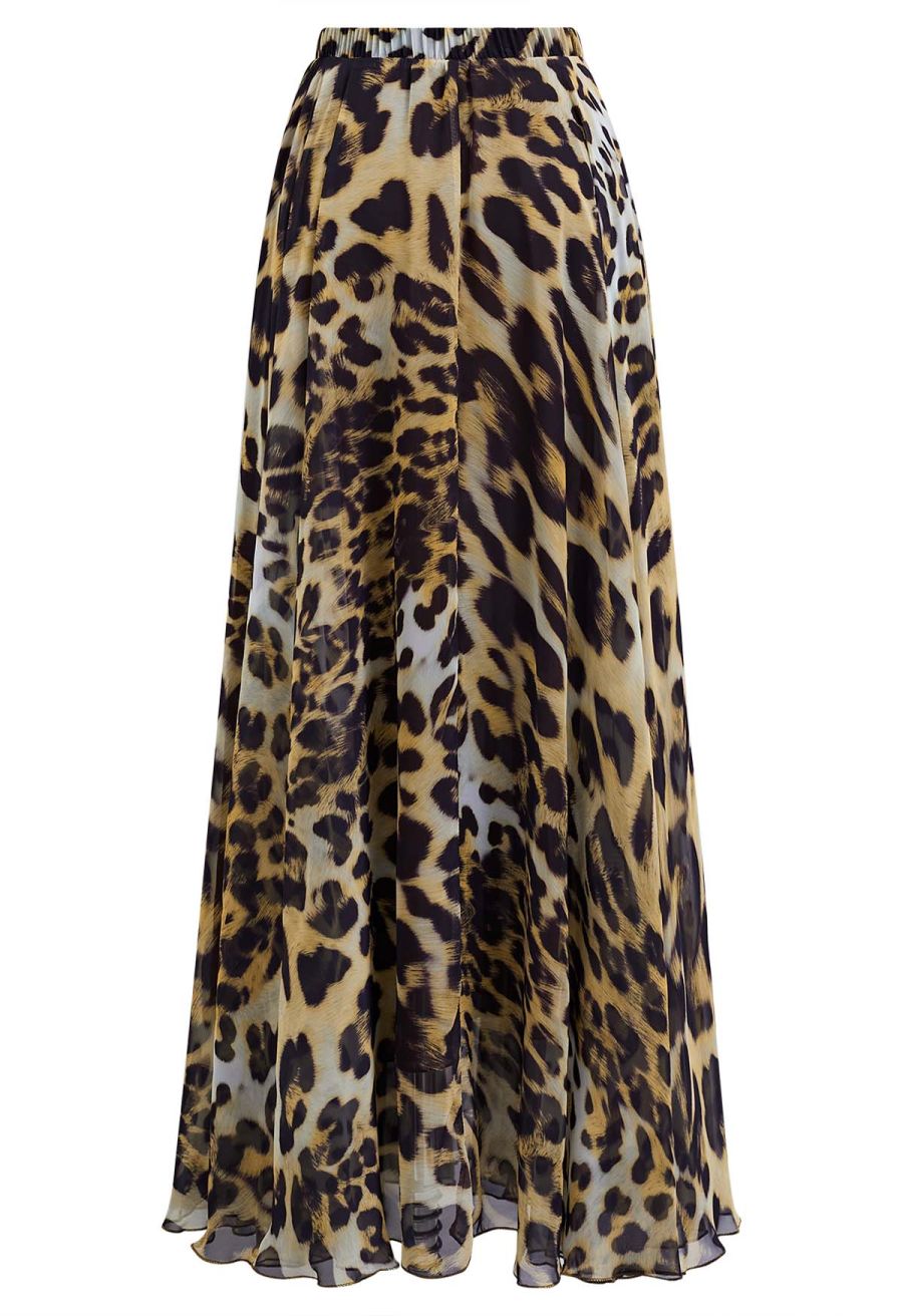 Alluring Animal Print Chiffon Maxi Skirt