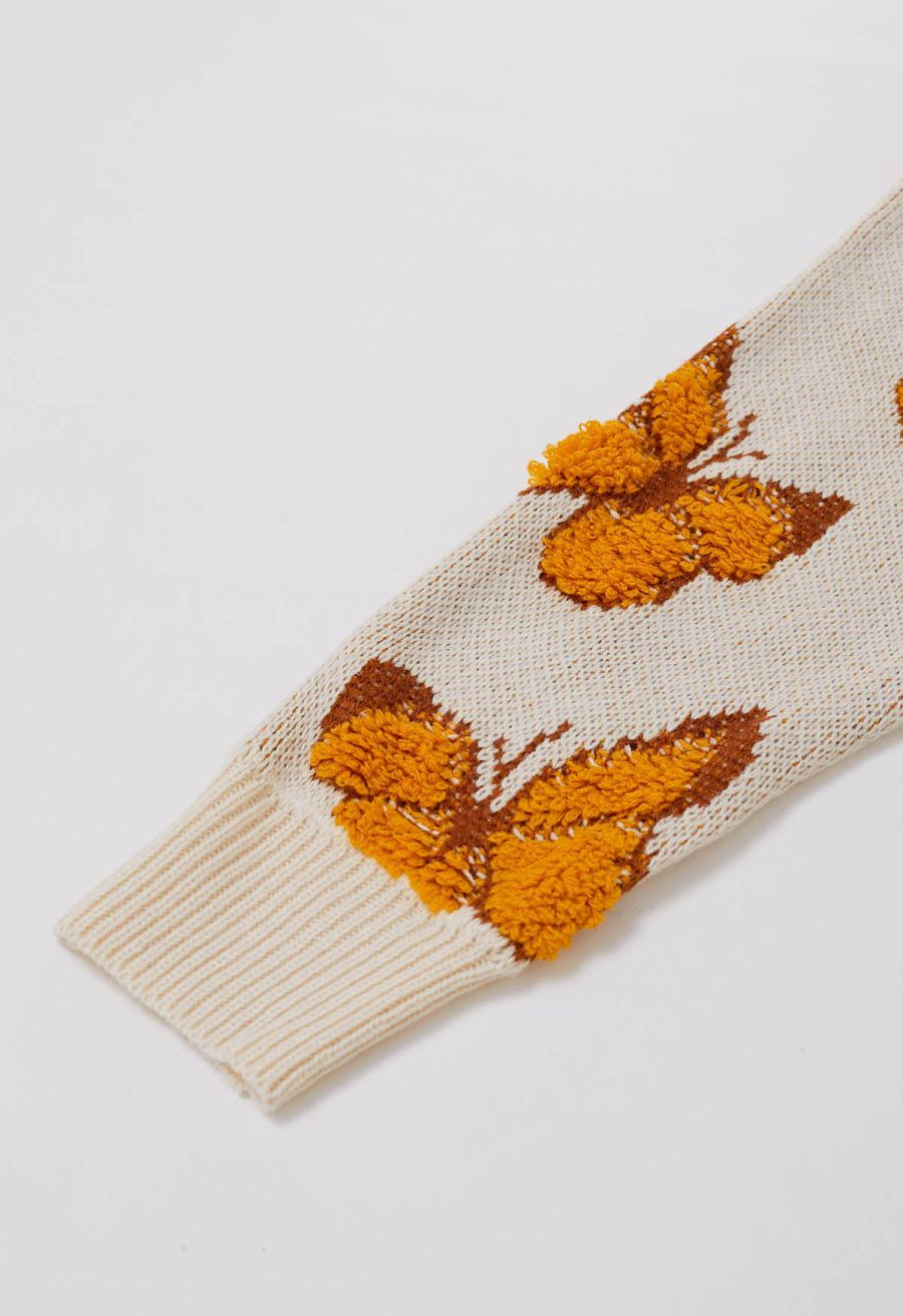 Balletic Butterfly Ribbed Knit Sweater in Ivory