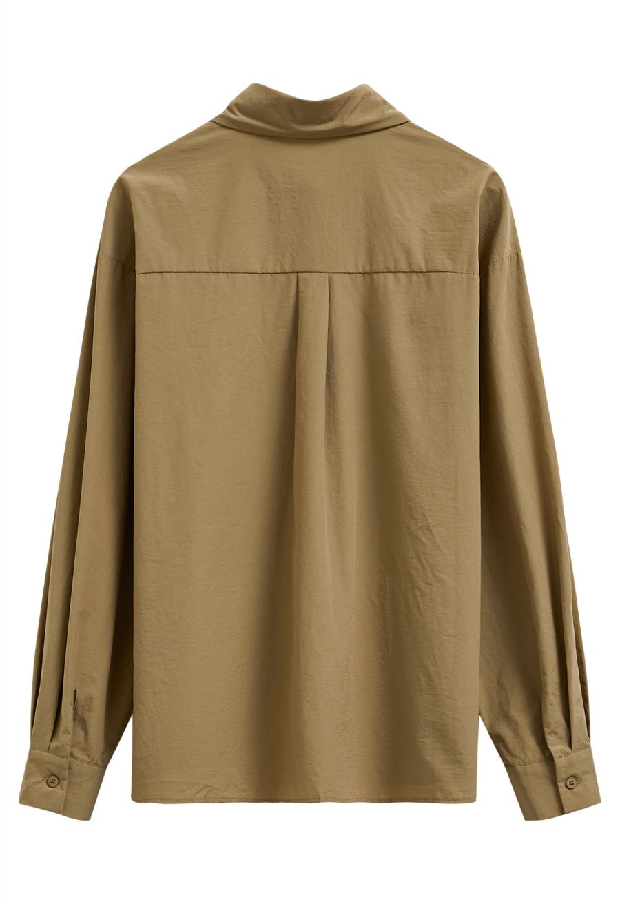 Asymmetric Hemline Pure Cotton Shirt in Camel