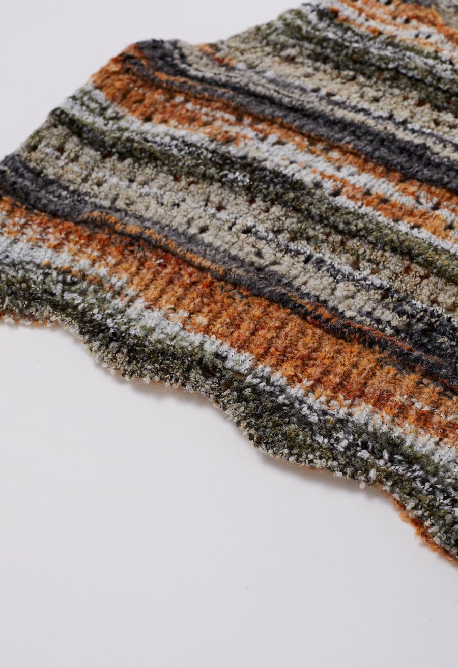 Multicolor Stripes Hollow Out Knit Vest in Camel