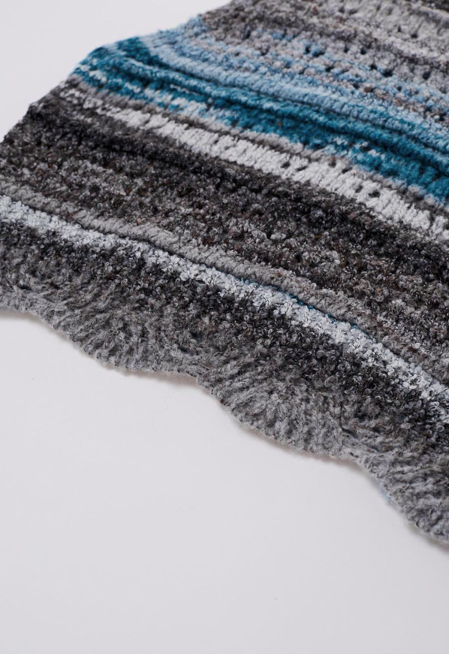 Multicolor Stripes Hollow Out Knit Vest in Blue