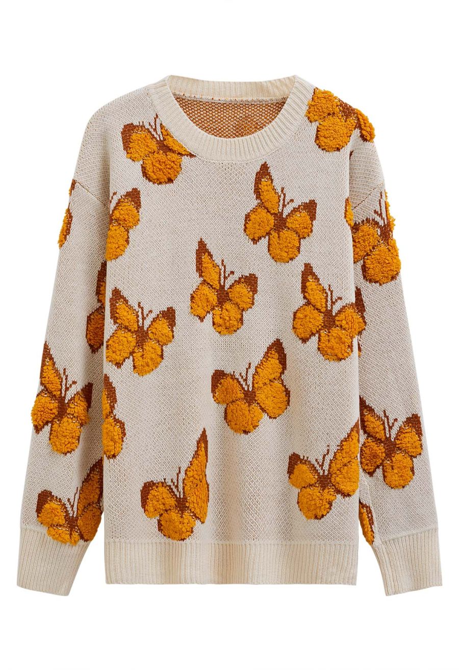 Balletic Butterfly Ribbed Knit Sweater in Ivory