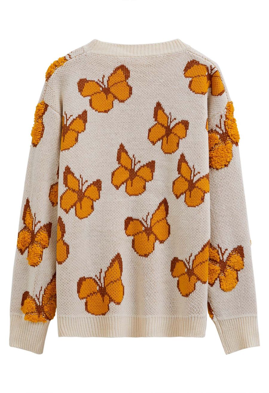 Balletic Butterfly Ribbed Knit Sweater in Ivory