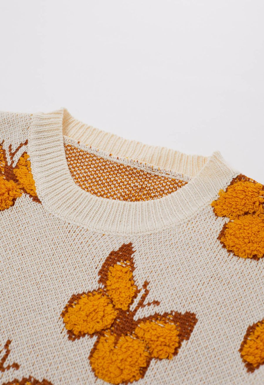 Balletic Butterfly Ribbed Knit Sweater in Ivory