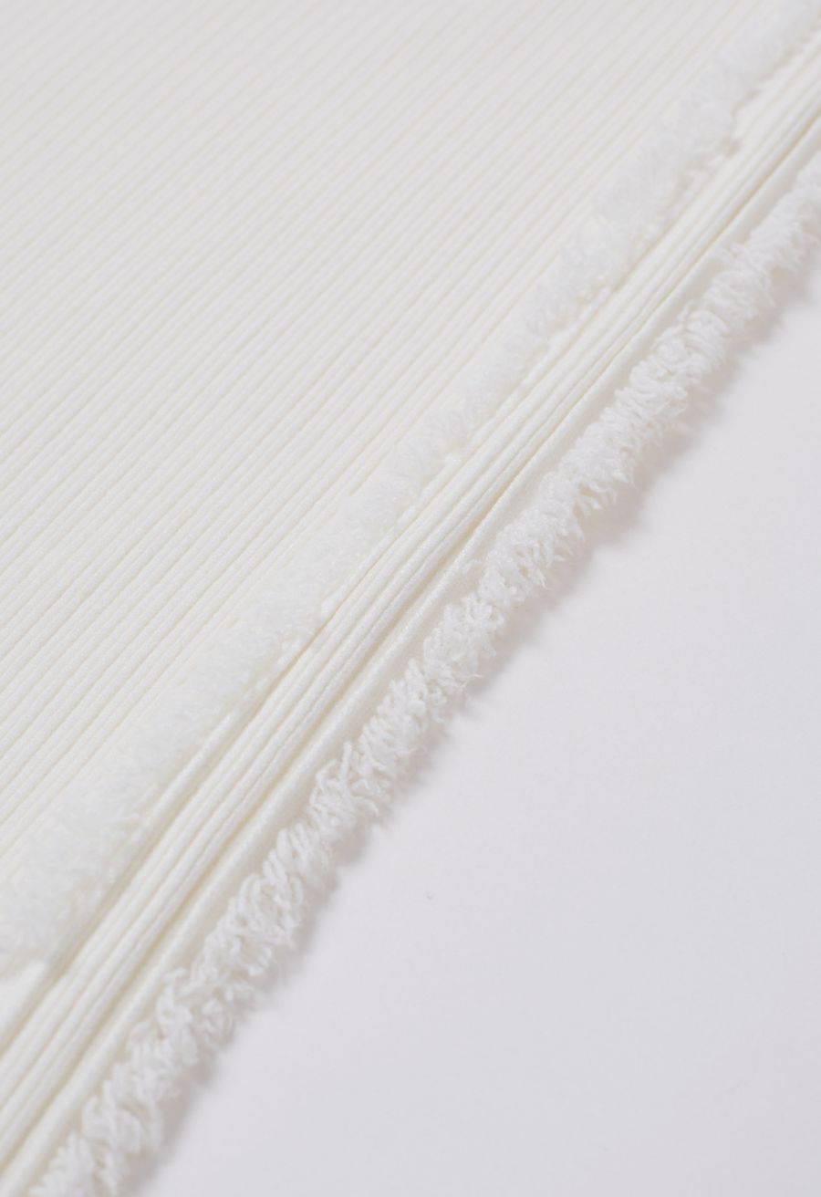 Side Tassel Trim Straight-Leg Knit Pants in White