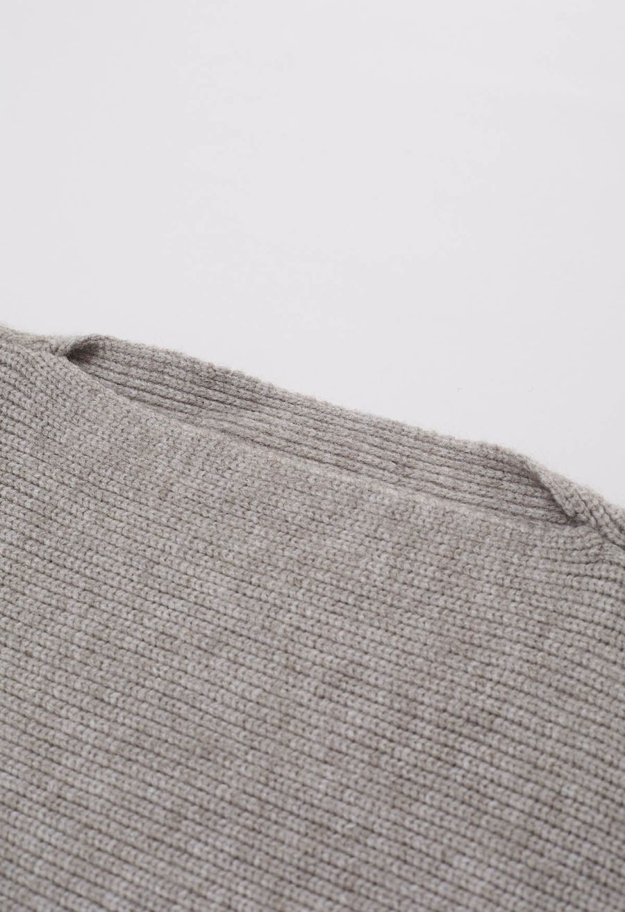 Exaggerated Bubble Sleeve Boat Neck Knit Top in Taupe