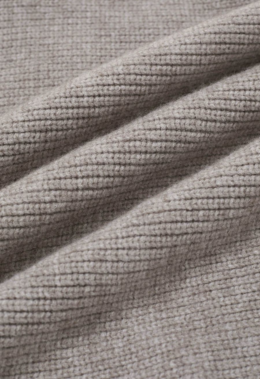 Exaggerated Bubble Sleeve Boat Neck Knit Top in Taupe