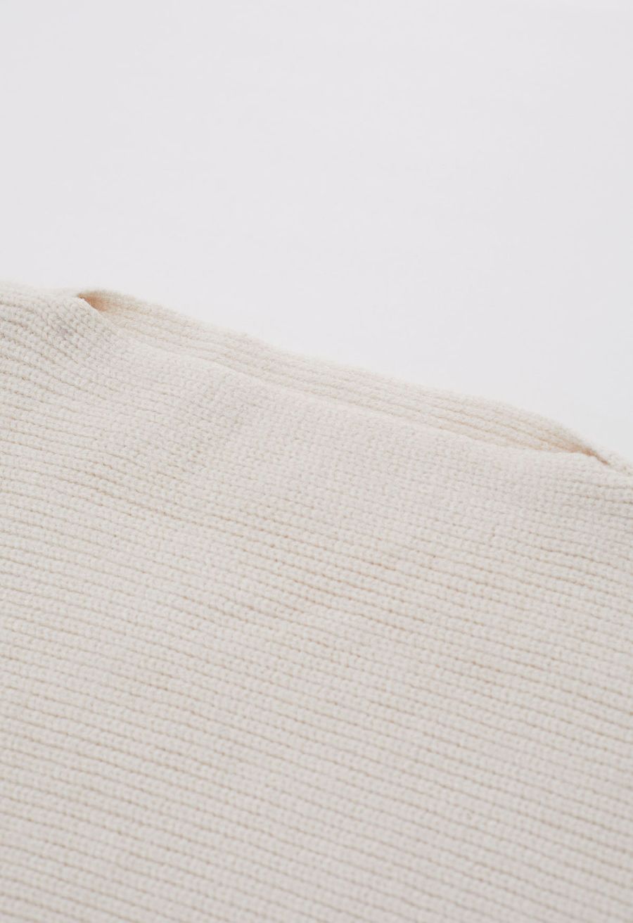 Exaggerated Bubble Sleeve Boat Neck Knit Top in Cream