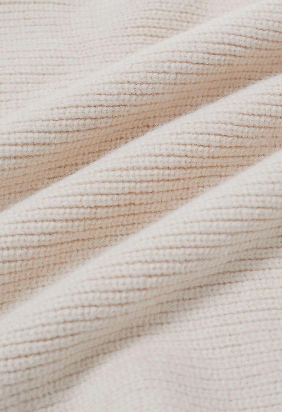 Exaggerated Bubble Sleeve Boat Neck Knit Top in Cream