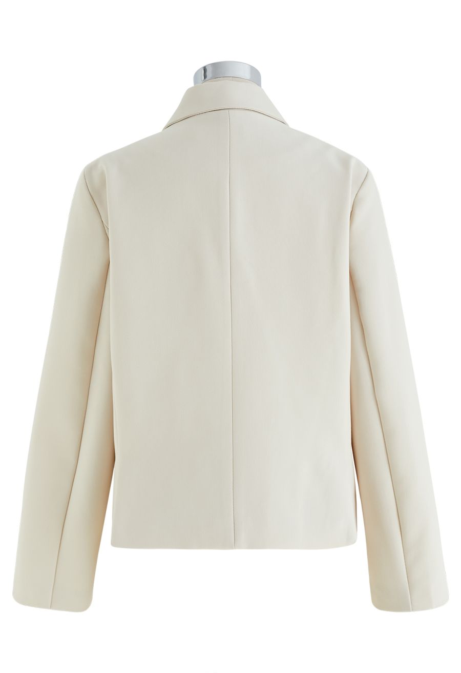Notched Lapel Welt Pocket Blazer in Cream