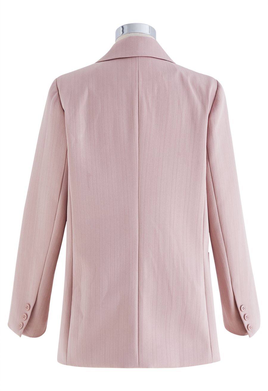 Solid Color Textured Double-Breasted Blazer in Pink