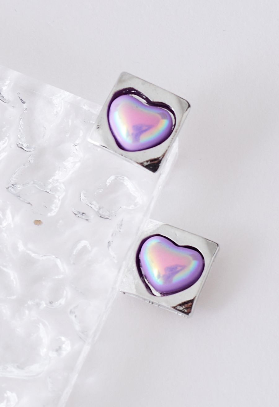Laser Violet Heart Square Shape Earrings