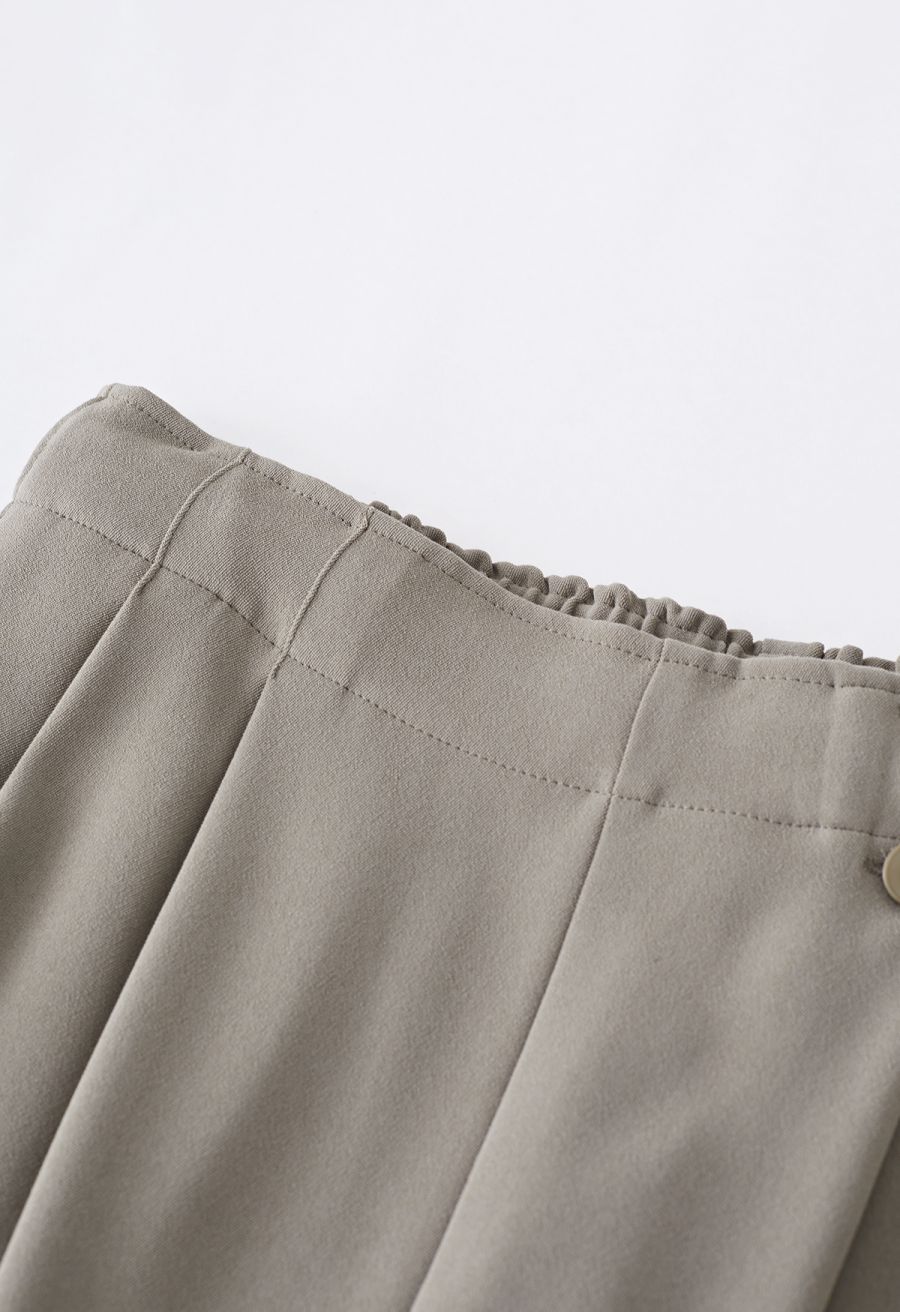 Side Drawstring Pleated Straight Leg Pants in Taupe