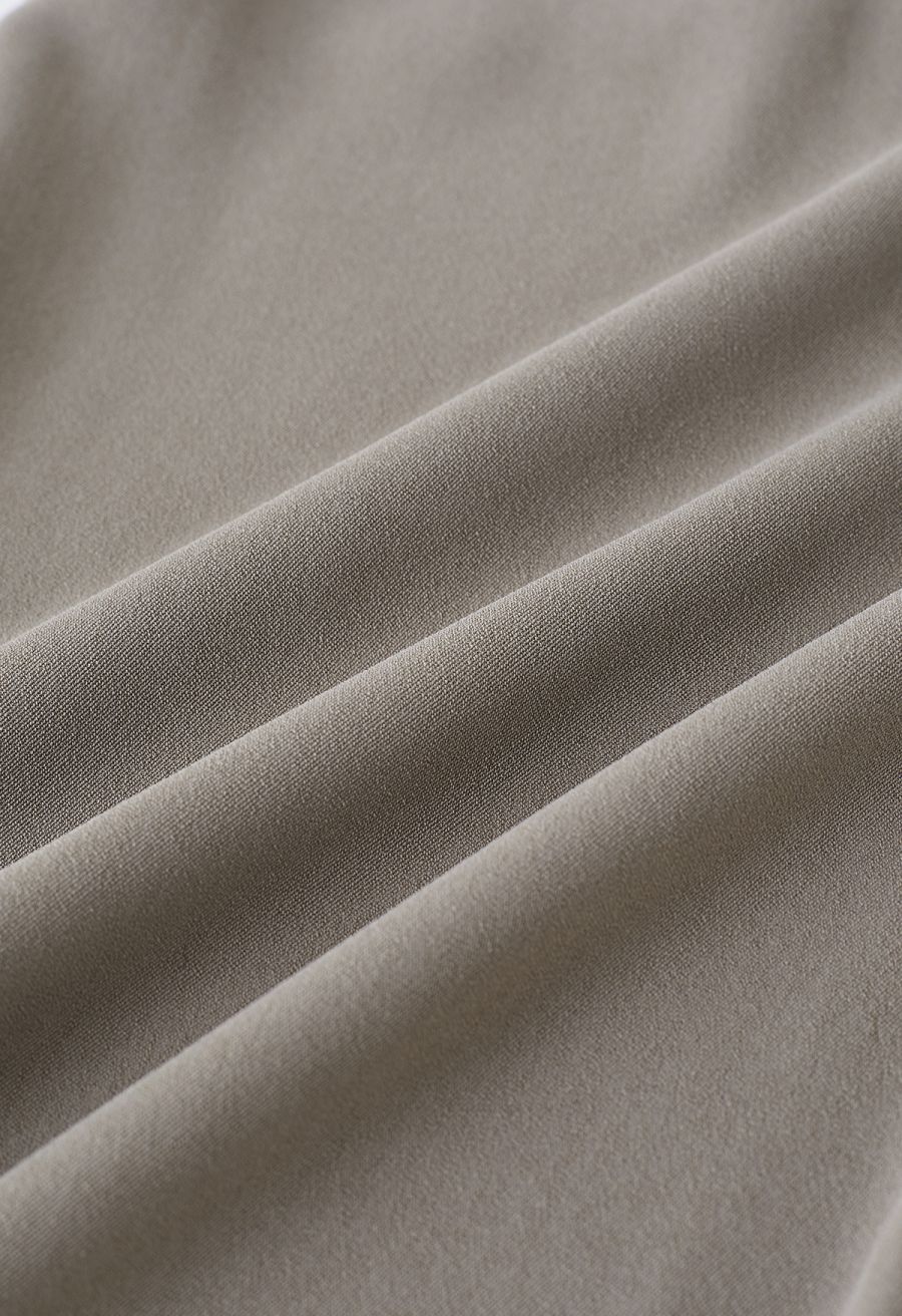 Side Drawstring Pleated Straight Leg Pants in Taupe
