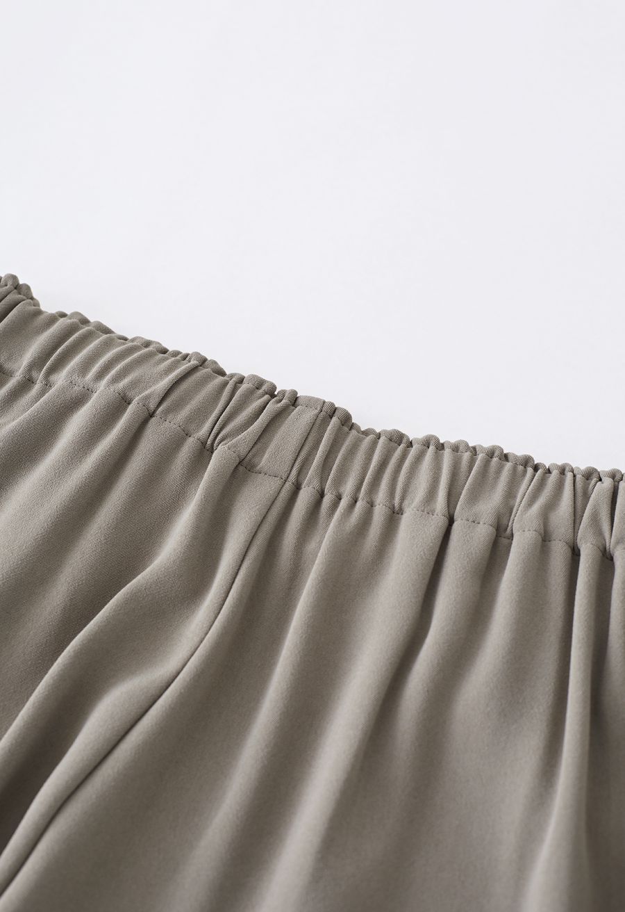 Side Drawstring Pleated Straight Leg Pants in Taupe