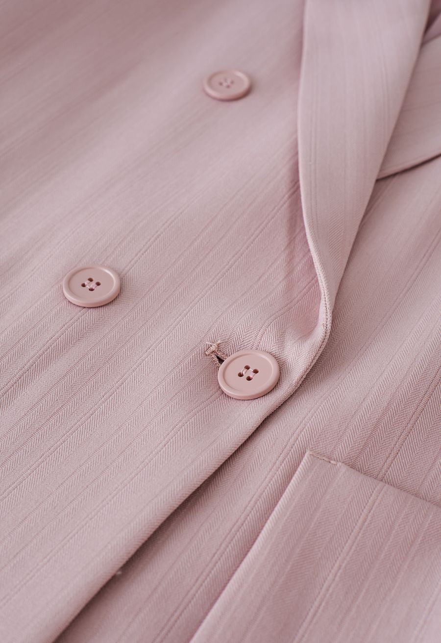 Solid Color Textured Double-Breasted Blazer in Pink