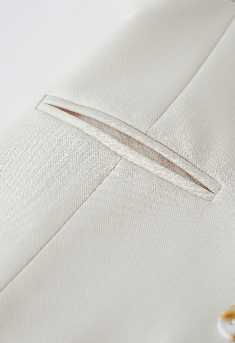 Notched Lapel Welt Pocket Blazer in Cream