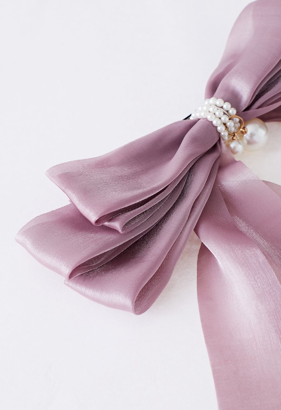 Organza Bowknot Pearl Hair Clip in Mauve