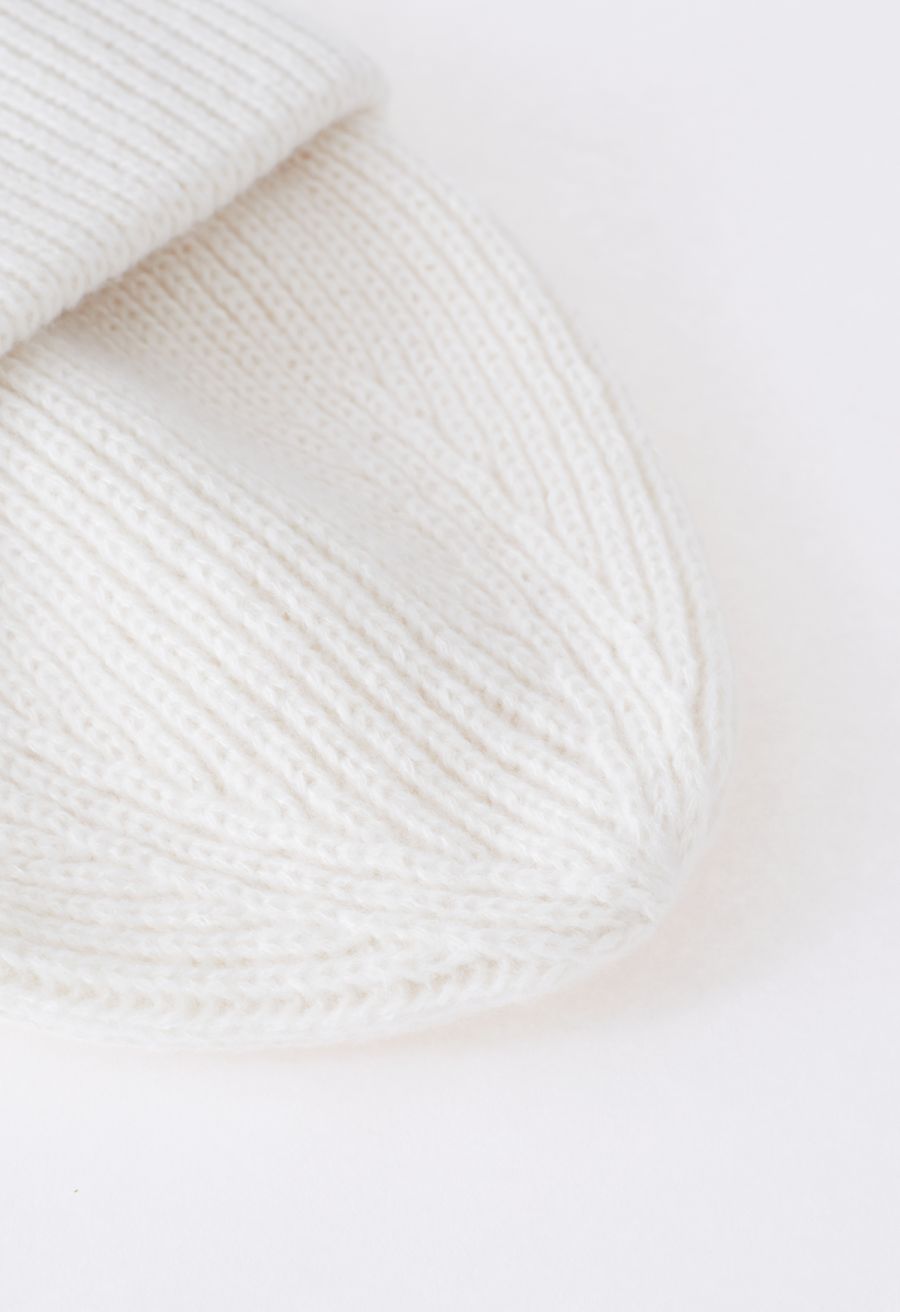Heart Patch Folded Beanie Hat in White