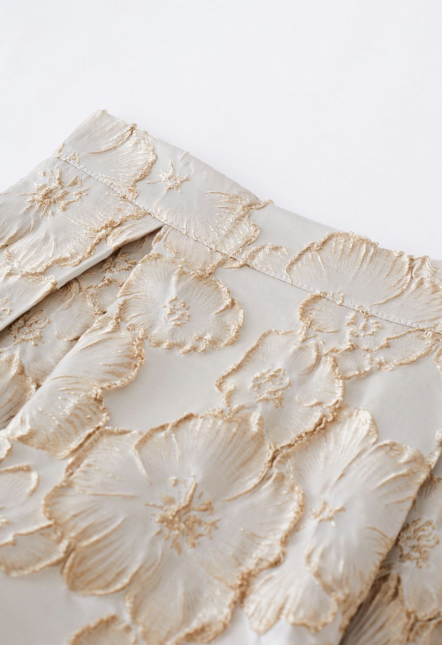 Thriving Golden Blossom Embossed Jacquard Midi Skirt