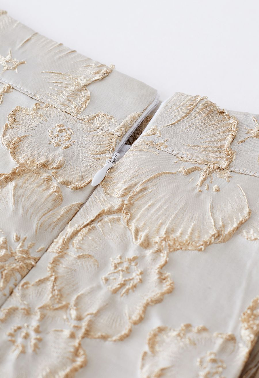Thriving Golden Blossom Embossed Jacquard Midi Skirt