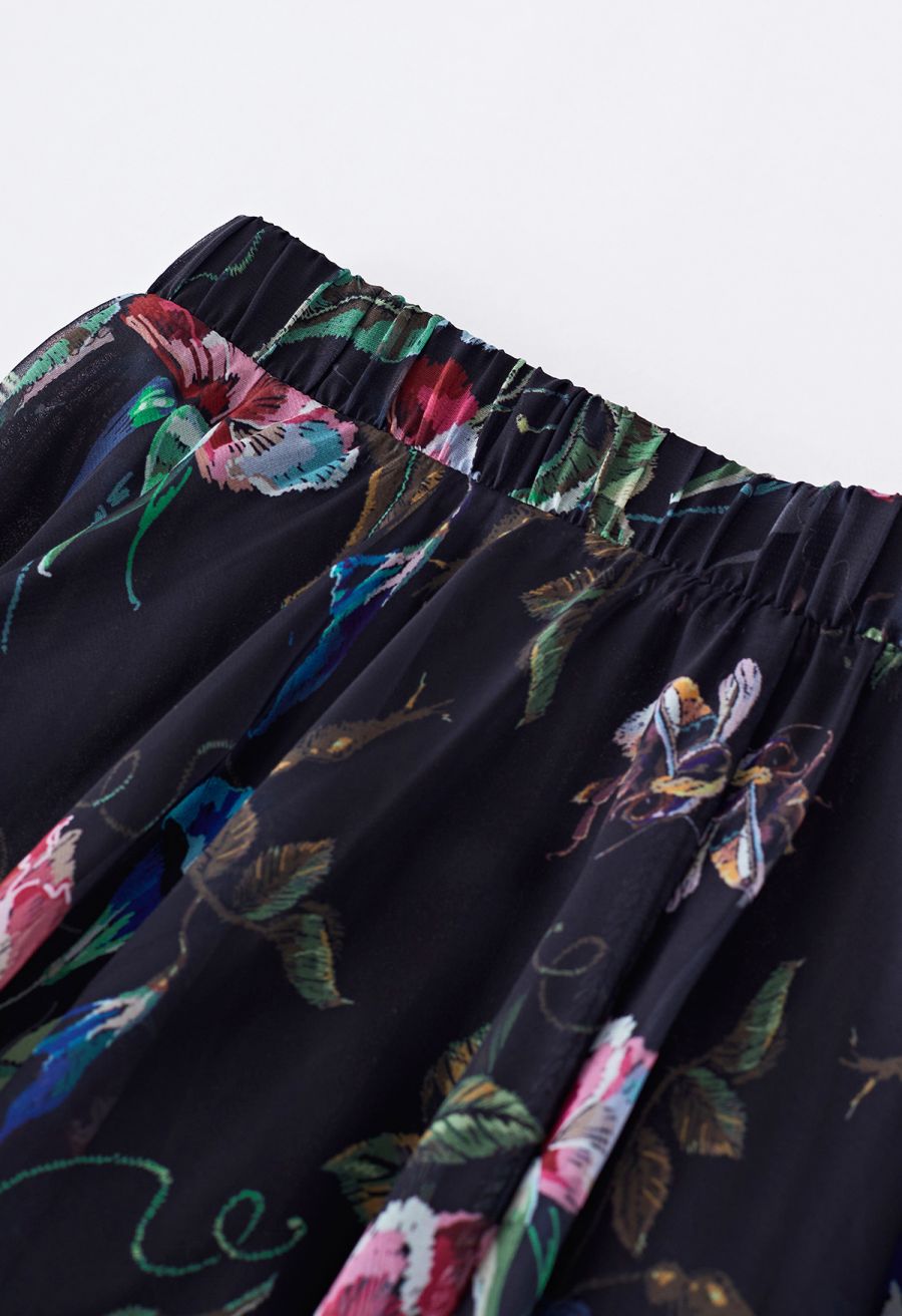 Blooming Carnation Printed Chiffon Maxi Skirt
